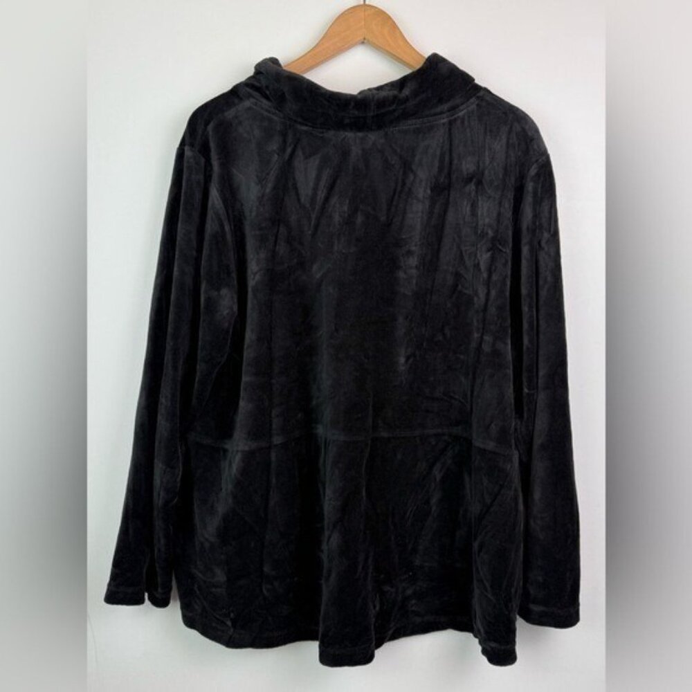 CHICOS Zenergy Black Velour Funnel-Neck Tunic Pullover Drawstring Cozy Size 3(L) - Picture 7 of 13